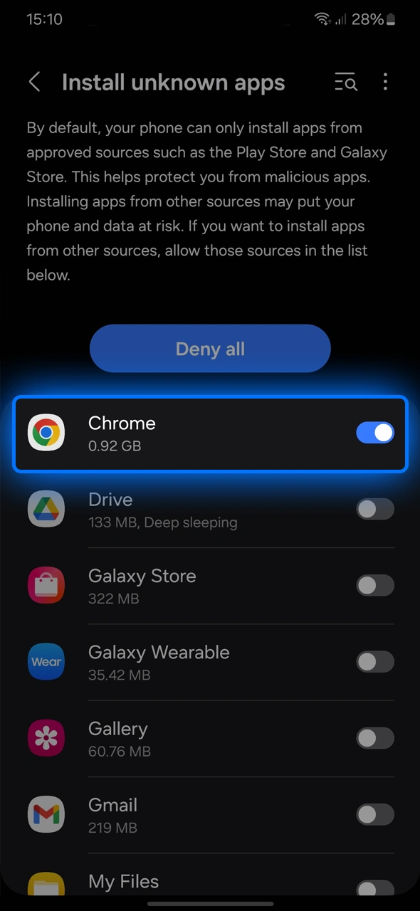 Learn how to allow the installation of the 1win APK.